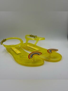 Katy Perry Yellow with Rainbow The Geli PVC Sandals Size 7 Sunshine Pride Summer